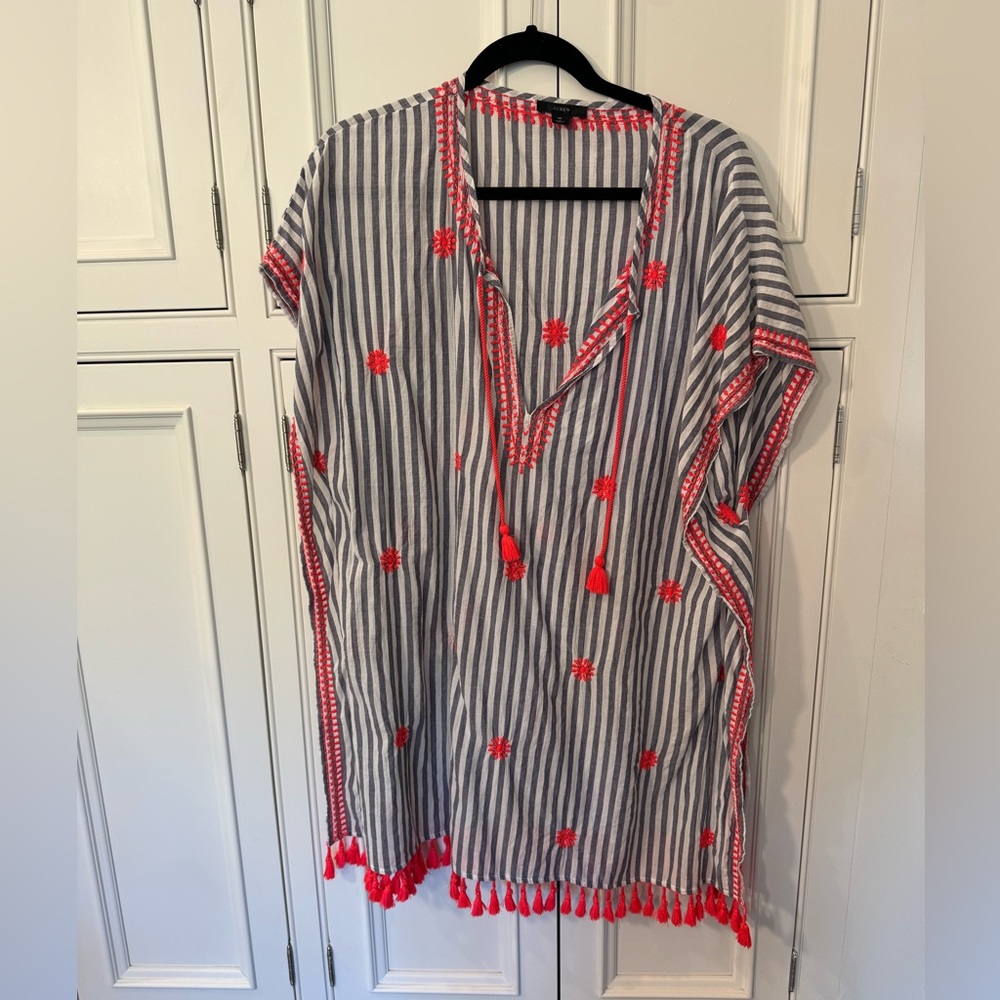 J Crew Stripped Embroidered Tunic/Beach Cover Up